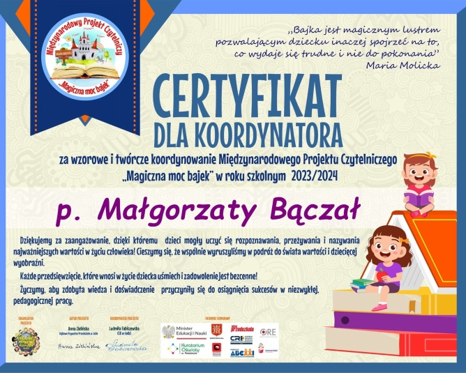 MIDZYNARODOWY PROJEKT CZYTELNICZY "MAGICZNA MOC BAJEK"
