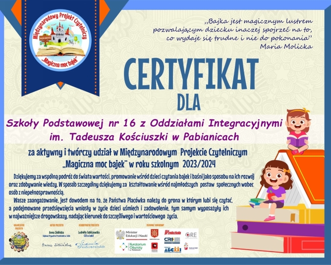 MIDZYNARODOWY PROJEKT CZYTELNICZY "MAGICZNA MOC BAJEK"